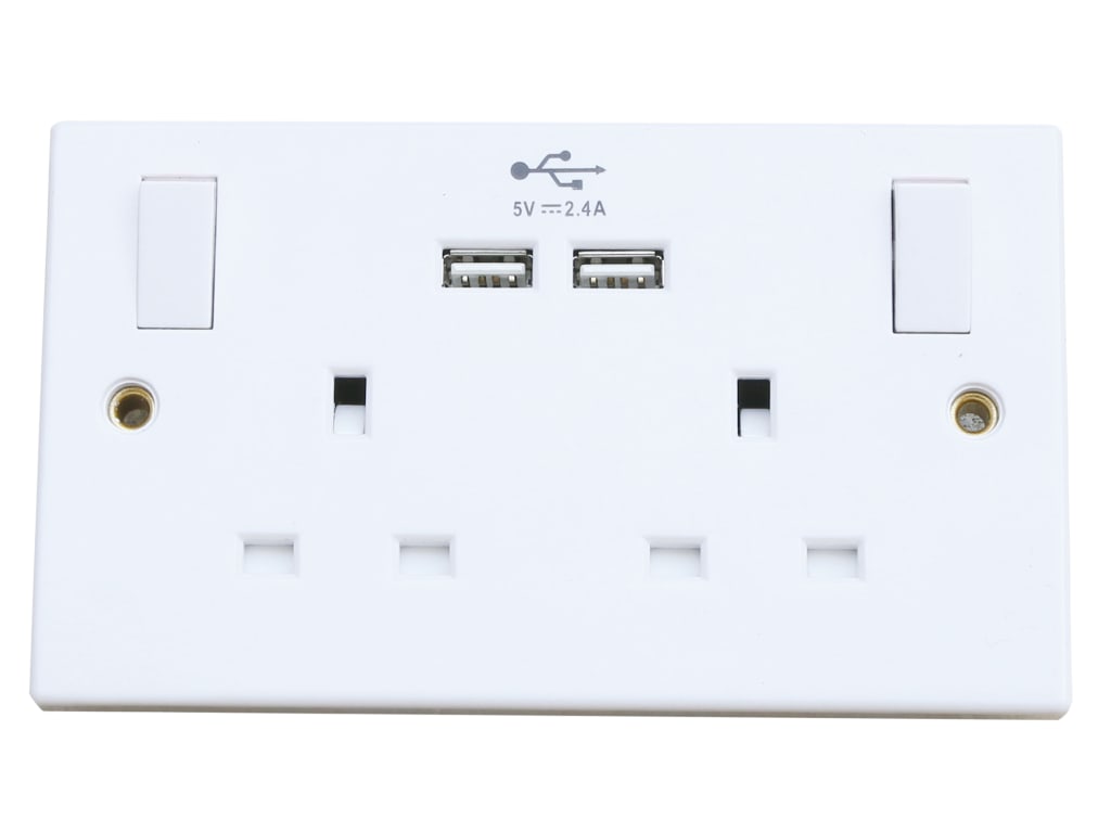 Switched Socket 2-Gang + 2 USB Ports 13A