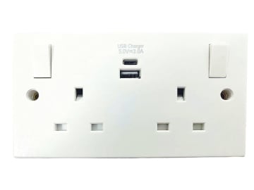 Switched Socket 2-Gang + 2 USB A/C Ports 13A                                    