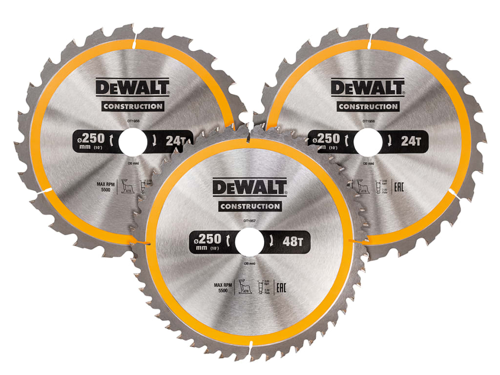 DT1963 Construction Circular Saw Blade 3 Pack 250 x 30mm x 24T/48T              