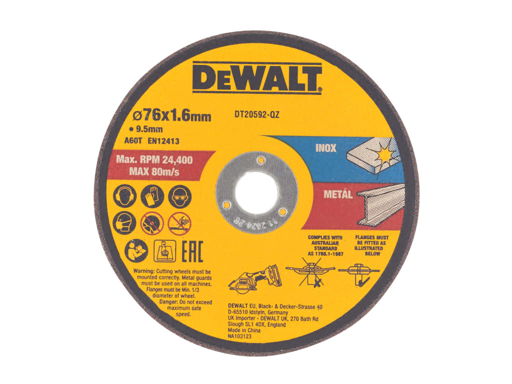 DT20592 Bonded Abrasive Cutting Disc 76 x 1.6 x 9.5mm (3 Pack)                  