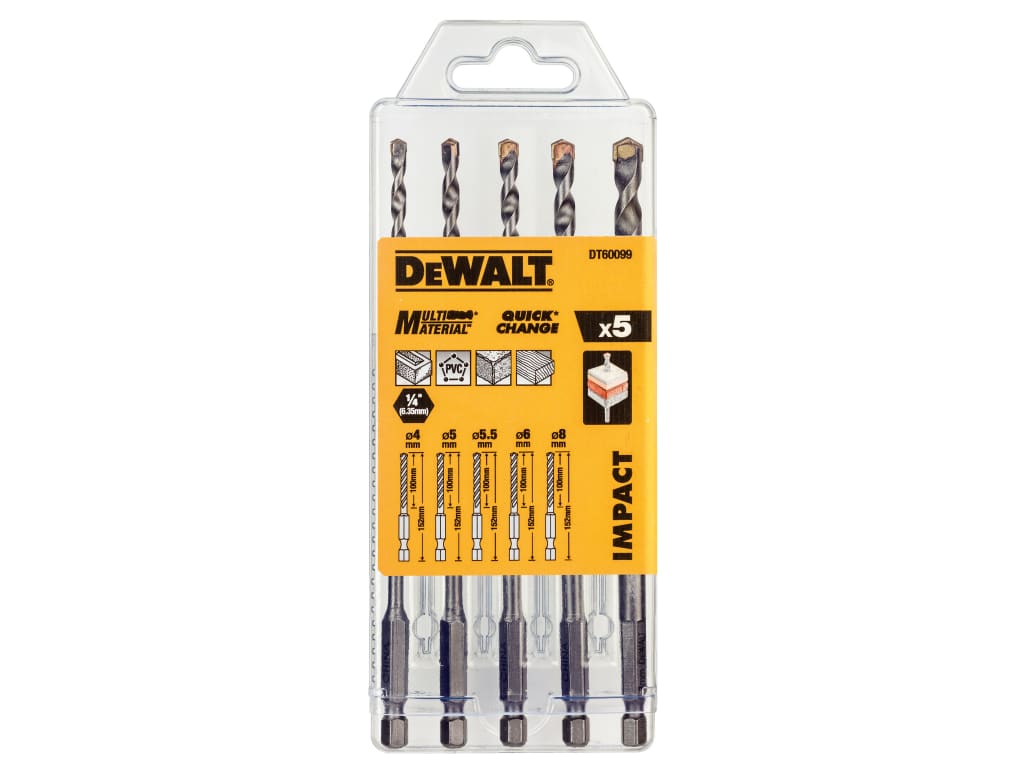 DT60099 Extreme Impact Masonry Drill Bit Set 5 Piece                            