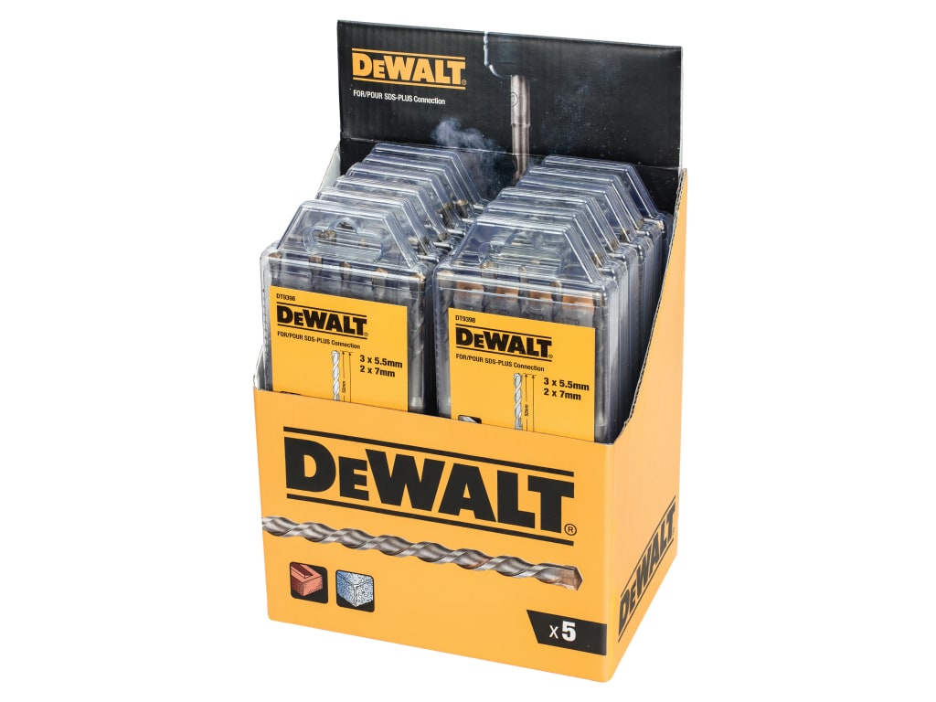 DT9398 SDS Plus Drill Bit Set, 5 Piece Display of 12                            
