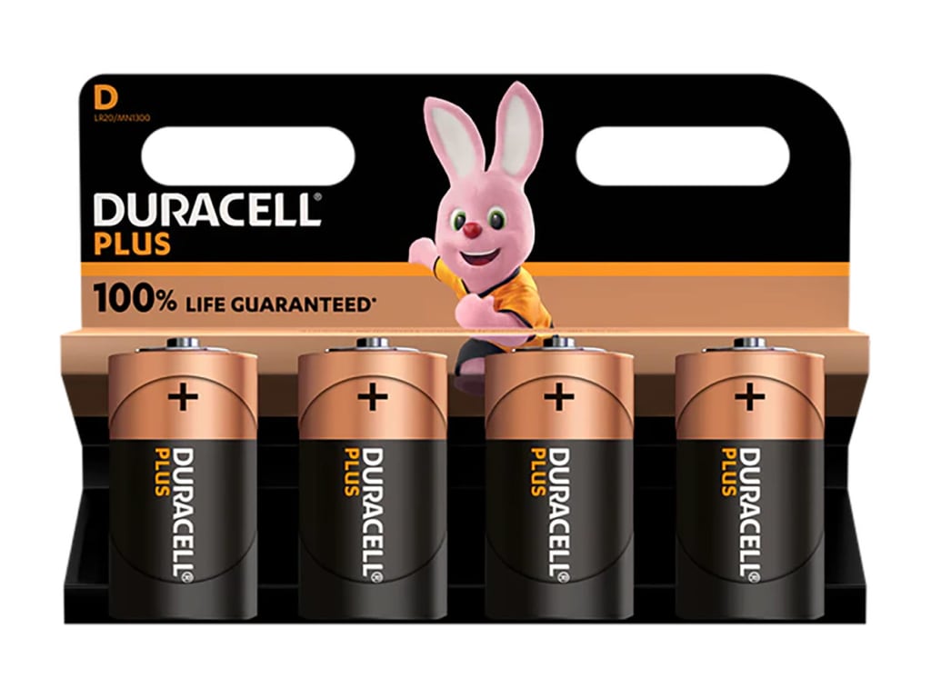 D Cell +100% Plus Power Batteries (Pack 4)                                      