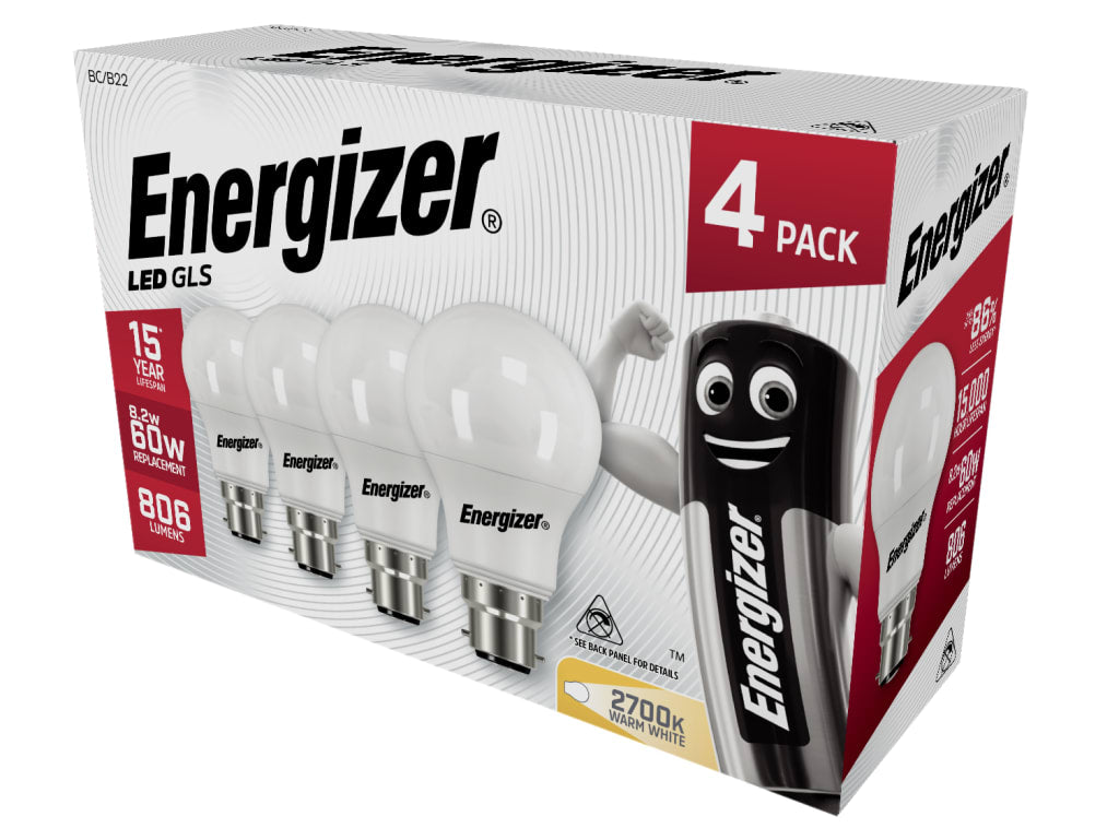 LED BC (B22) Opal GLS Non-Dimmable Bulb, Warm White 806 lm 8.2W (Pack 4)        