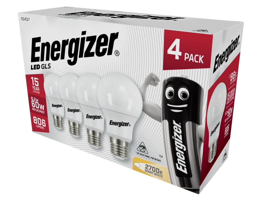 LED ES (E27) Opal GLS Non-Dimmable Bulb, Warm White 806 lm 8.2W (Pack 4)        