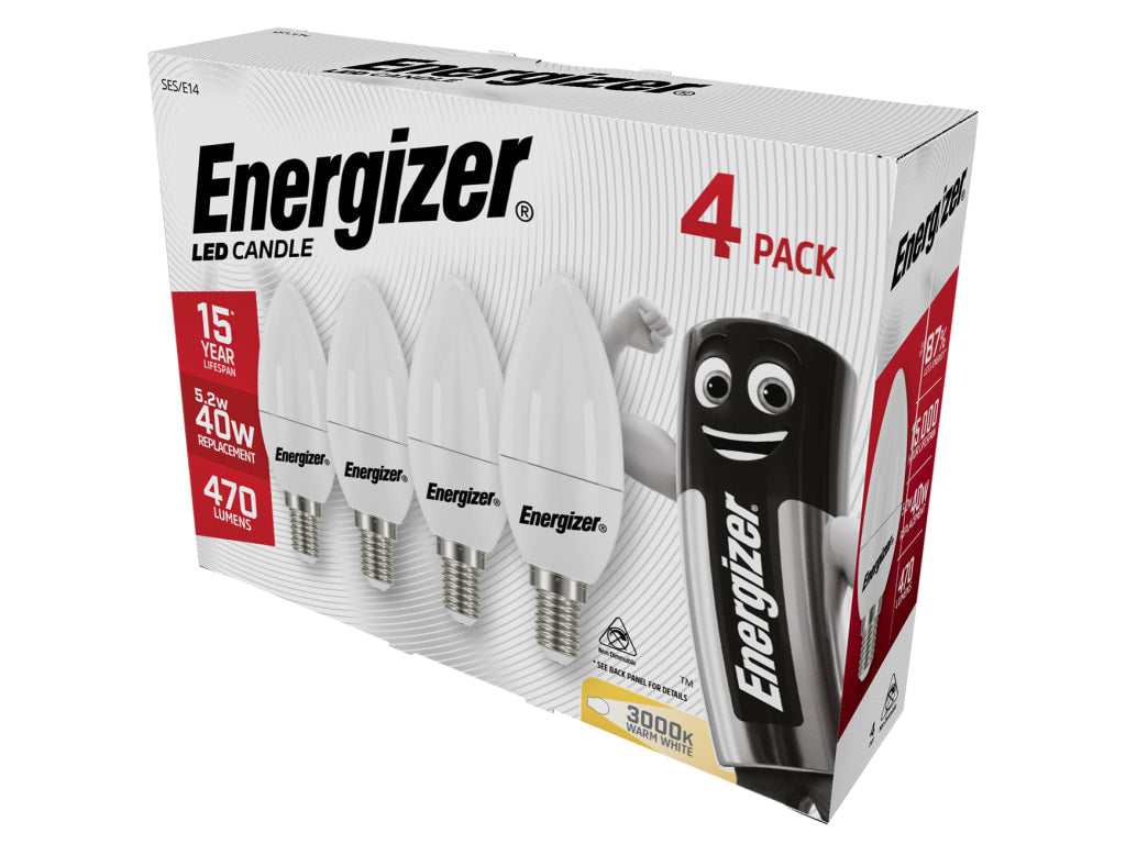 LED SES (E14) Opal Candle Non-Dimmable Bulb, Warm White 470 lm 5.2W (Pack 4)    