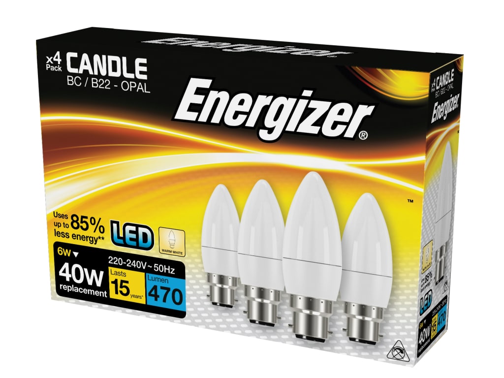 LED BC (B22) Opal Candle Non-Dimmable Bulb, Warm White 470 lm 5.2W (Pack 4)     