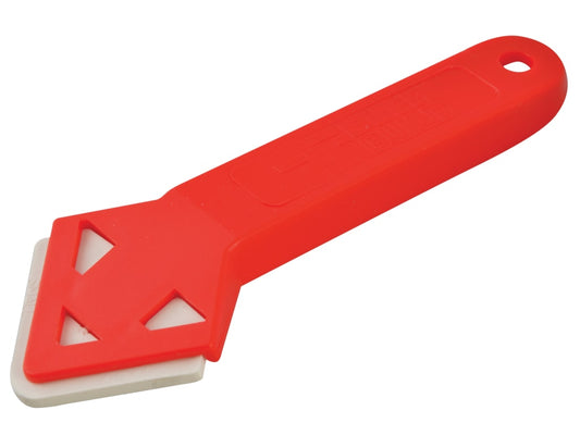 Red plastic tool with a white blade on a white background