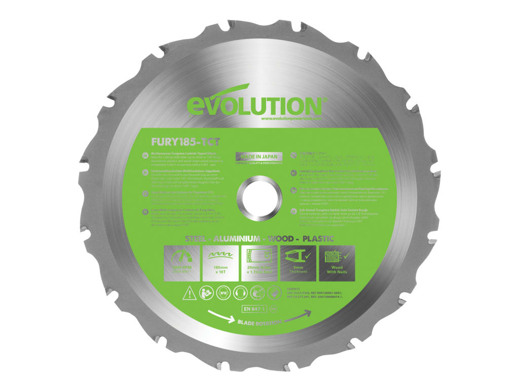 FURY® Multi-Purpose TCT Circular Saw Blade 185 x 20mm x 16T                     