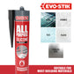 Evo-Stik all-purpose silicone sealant with material compatibility icons on a white background