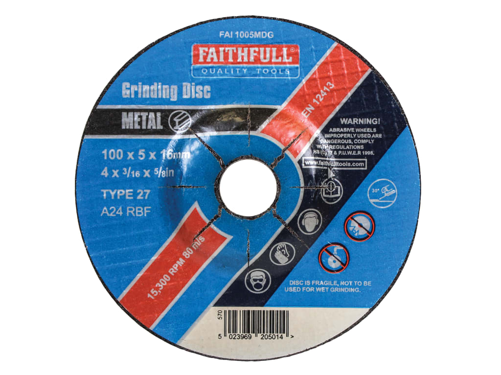 Depressed Centre Metal Grinding Disc 100 x 5 x 16mm                             