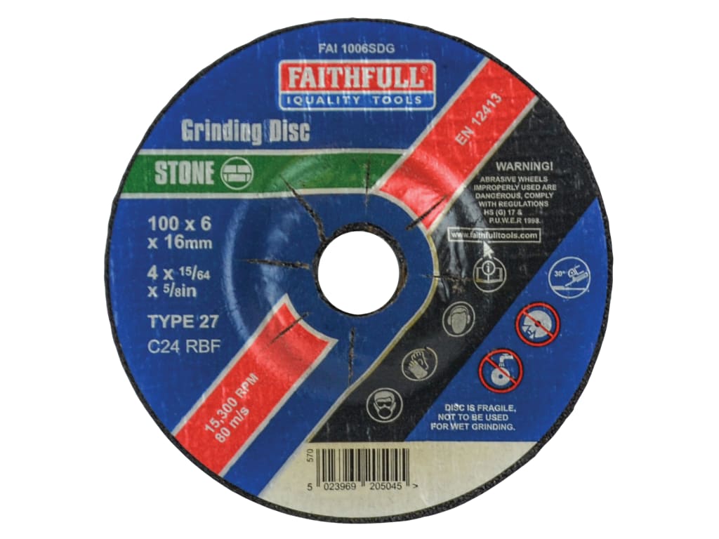 Depressed Centre Stone Grinding Disc 100 x 6 x 16mm                             