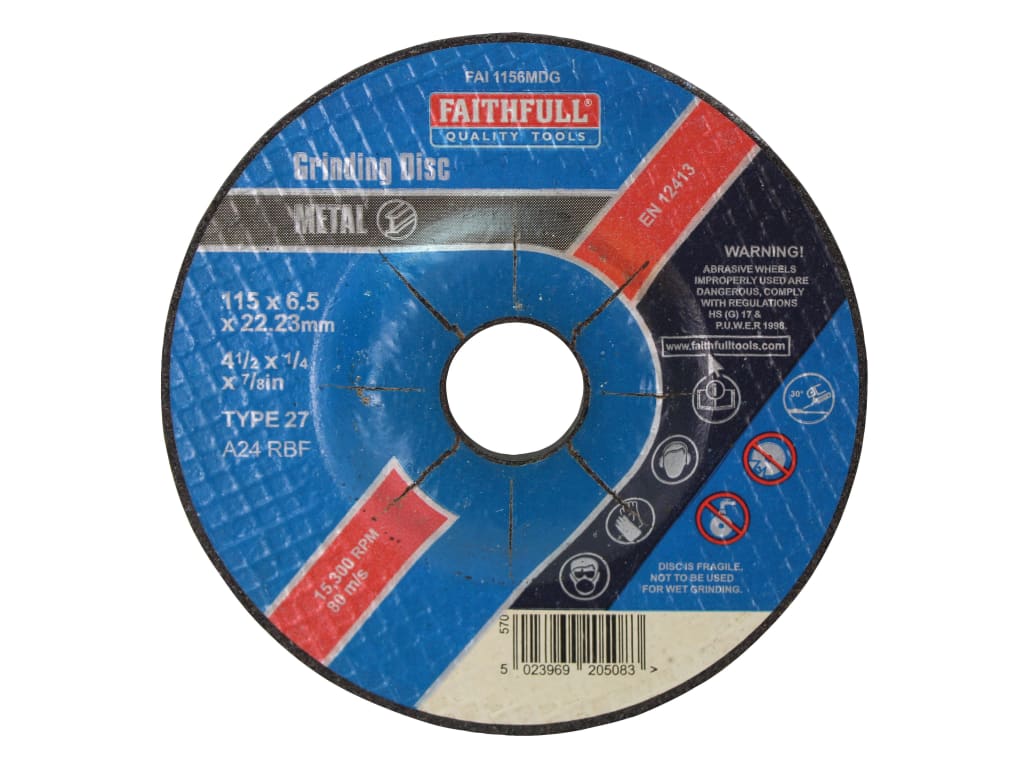 Depressed Centre Metal Grinding Disc 115 x 6.5 x 22.23mm                        