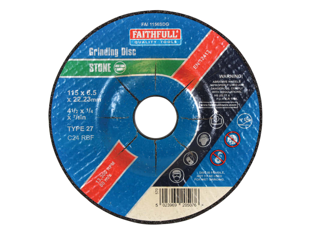 Depressed Centre Stone Grinding Disc 115 x 6 x 22.23mm                          