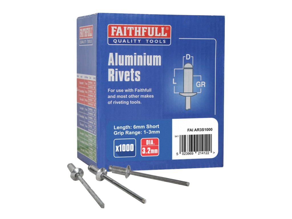 Aluminium Rivets 3.2 x 6mm Short Bulk Pack of 1000                              