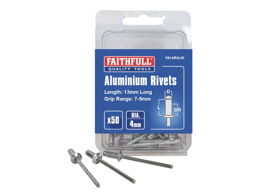 Aluminium Rivets 4 x 13mm Long Pre-Pack of 50                                   