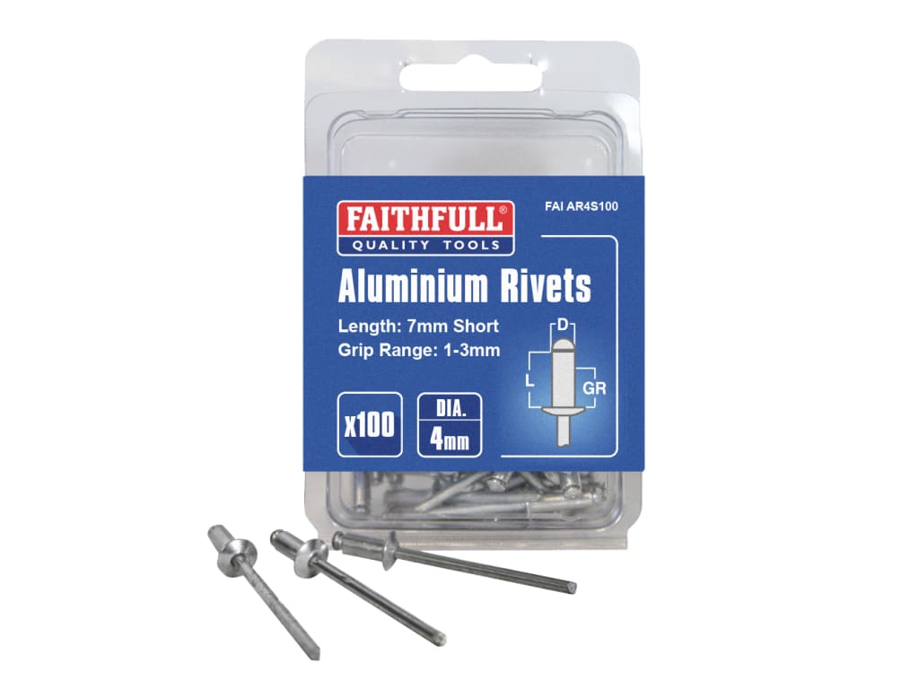 Aluminium Rivets 4 x 7mm Short Pre-Pack of 100                                  