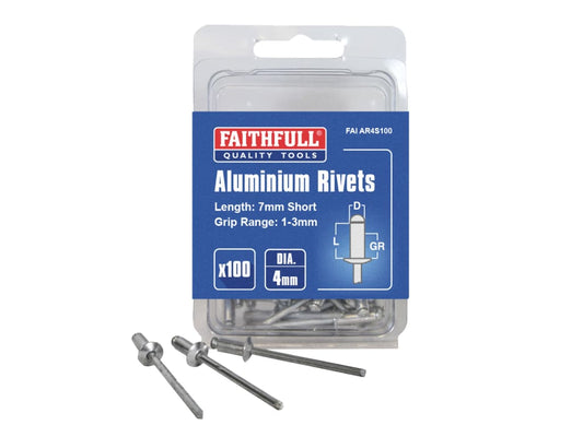 Aluminium Rivets 4 x 7mm Short Pre-Pack of 100                                  