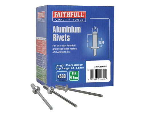 Aluminium Rivets 4.8 x 11mm Medium Bulk Pack of 500                             