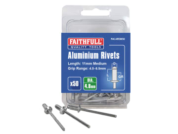 Aluminium Rivets 4.8 x 11mm Medium Pre-Pack of 50                               