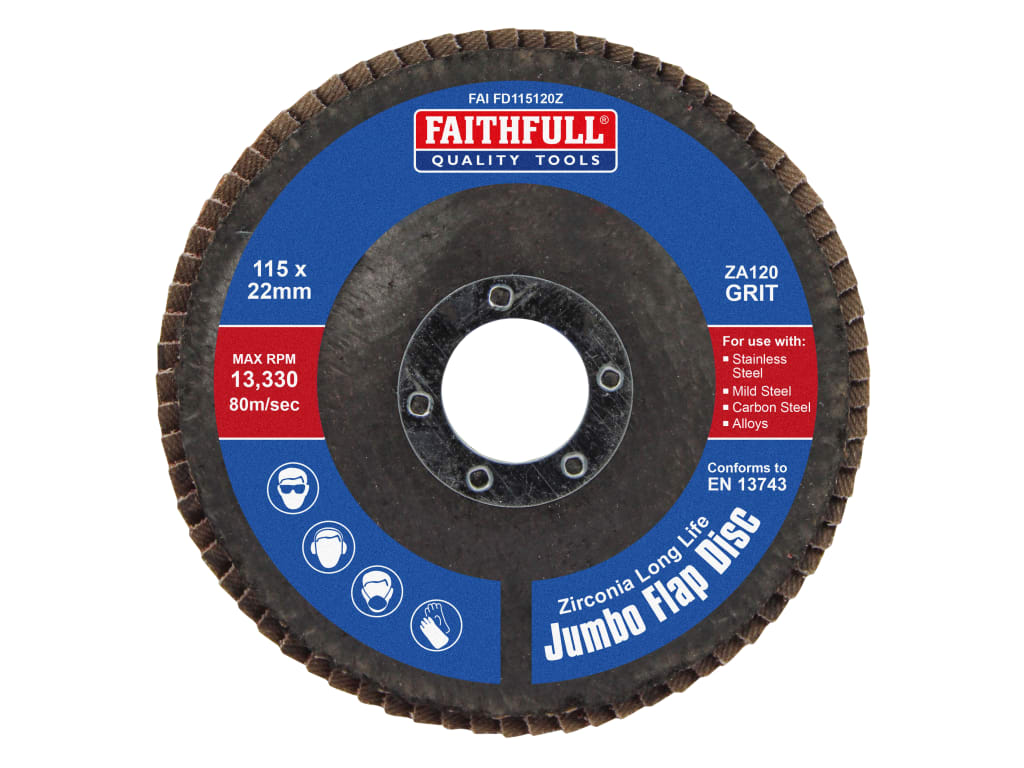 Zirconia Abrasive Jumbo Flap Disc 115 x 22mm 120 Grit                           