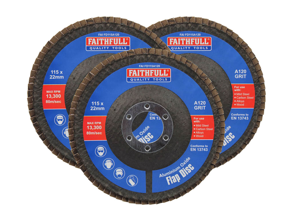 Aluminium Oxide Flap Disc 115 x 22mm 120 Grit (3 Pack)                          