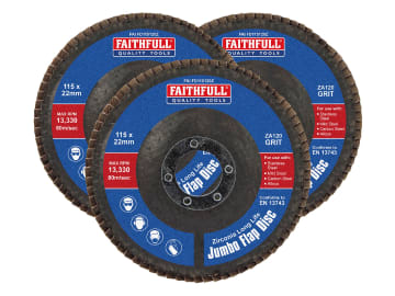 Zirconia Abrasive Jumbo Flap Disc 115 x 22mm 120 Grit (3 Pack)                  