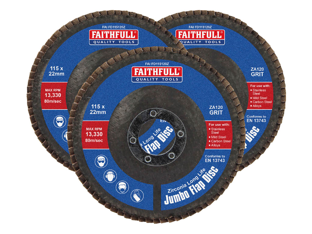 Zirconia Abrasive Jumbo Flap Disc 115 x 22mm 120 Grit (3 Pack)                  