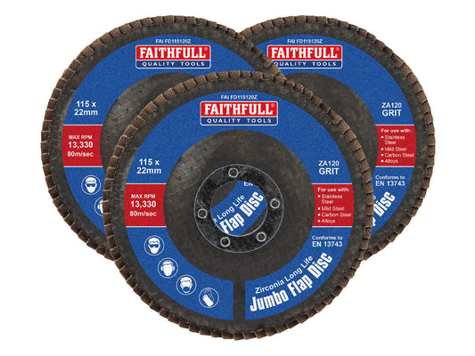 Zirconia Abrasive Jumbo Flap Disc 115 x 22mm 120 Grit (3 Pack)                  