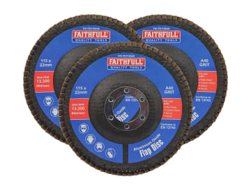 Aluminium Oxide Flap Disc 115 x 22mm 40 Grit (3 Pack)                           