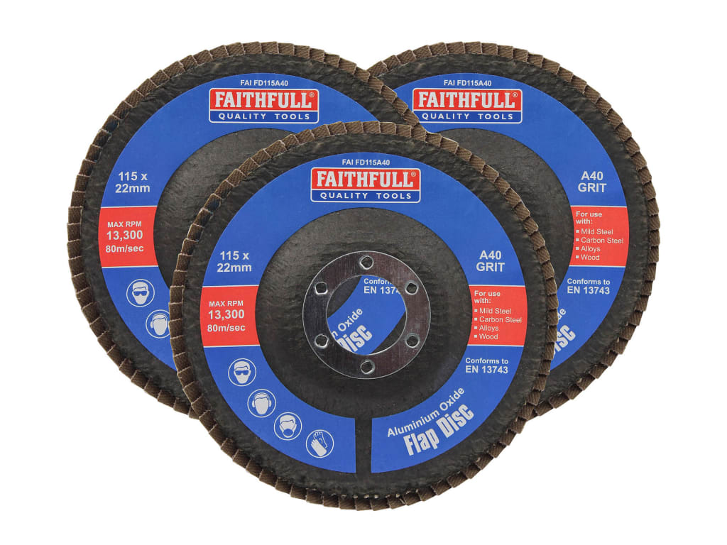 Aluminium Oxide Flap Disc 115 x 22mm 40 Grit (3 Pack)                           