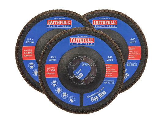 Aluminium Oxide Flap Disc 115 x 22mm 40 Grit (3 Pack)                           