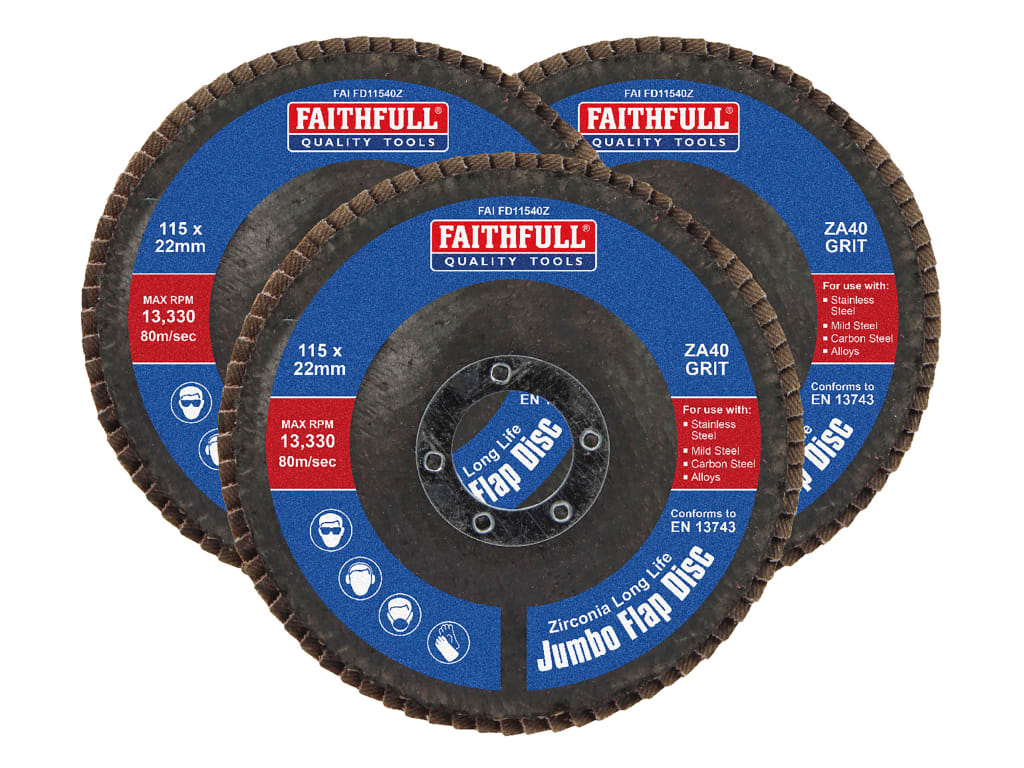 Zirconia Abrasive Jumbo Flap Disc 115 x 22mm 40 Grit (3 Pack)                   