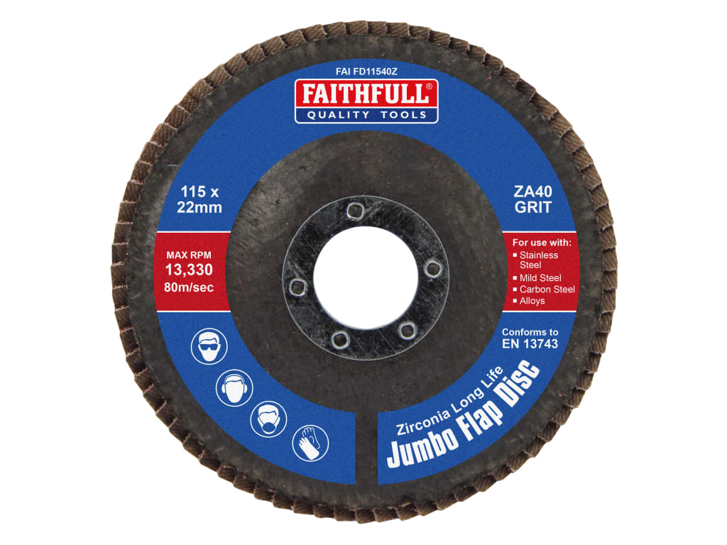 Zirconia Abrasive Jumbo Flap Disc 115 x 22mm 40 Grit                            