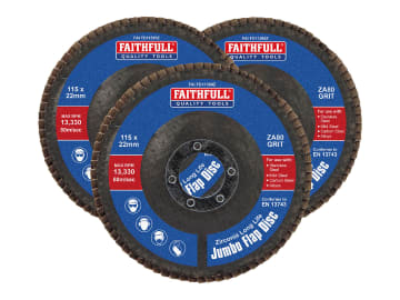 Zirconia Abrasive Jumbo Flap Disc 115 x 22mm 80 Grit (3 Pack)                   