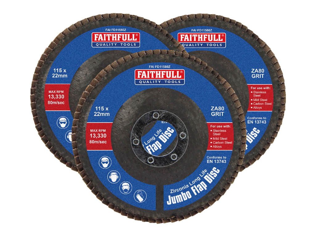 Zirconia Abrasive Jumbo Flap Disc 115 x 22mm 80 Grit (3 Pack)                   