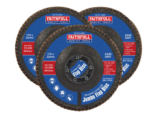 Zirconia Abrasive Jumbo Flap Disc 115 x 22mm 80 Grit (3 Pack)                   