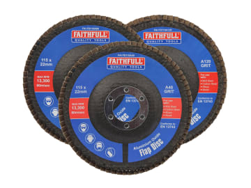 Aluminium Oxide Flap Disc 115 x 22mm Mixed Grit (3 Pack)                        