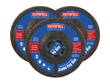 Zirconia Abrasive Jumbo Flap Disc 115 x 22mm Mixed Grit (3 Pack)                