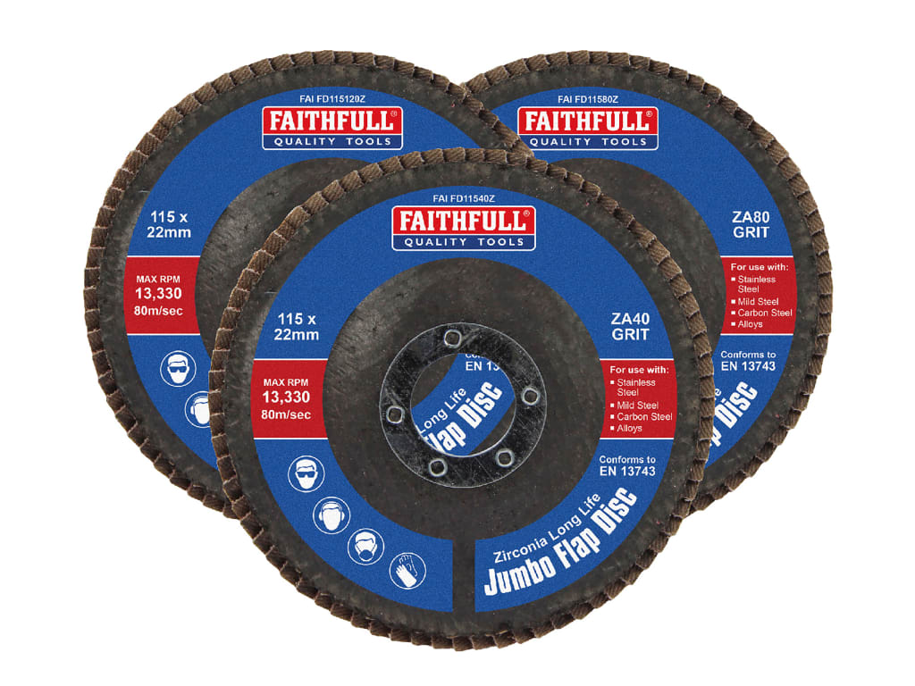 Zirconia Abrasive Jumbo Flap Disc 115 x 22mm Mixed Grit (3 Pack)                