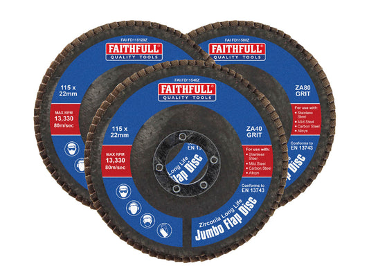 Zirconia Abrasive Jumbo Flap Disc 115 x 22mm Mixed Grit (3 Pack)                