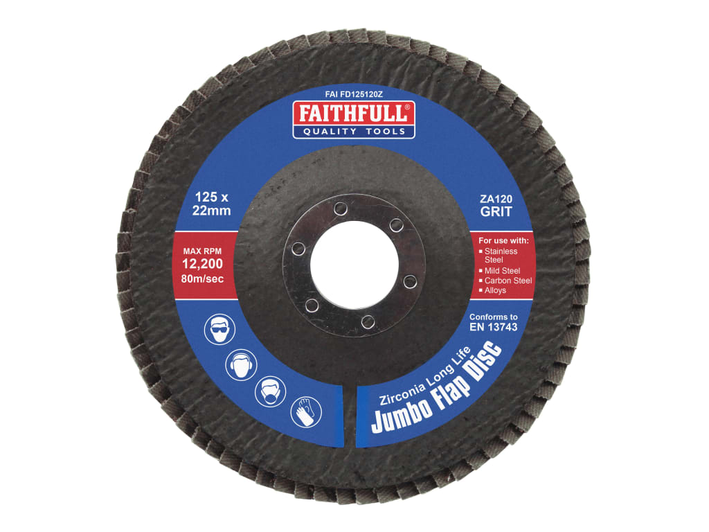 Zirconia Abrasive Jumbo Flap Disc 125 x 22mm 120 Grit                           