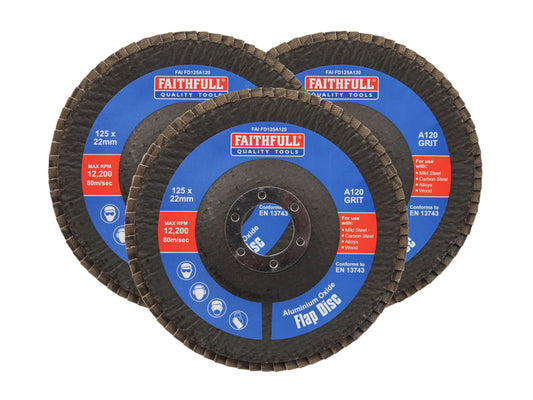 Aluminium Oxide Flap Disc 125 x 22mm 120 Grit (3 Pack)                          