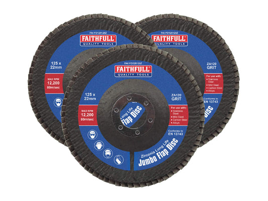Zirconia Abrasive Jumbo Flap Disc 125 x 22mm 120 Grit (3 Pack)                  