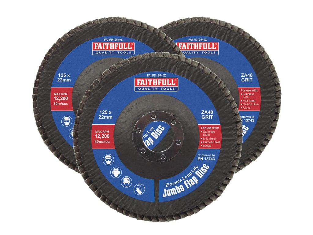 Zirconia Abrasive Jumbo Flap Disc 125 x 22mm 40 Grit (3 Pack)                   