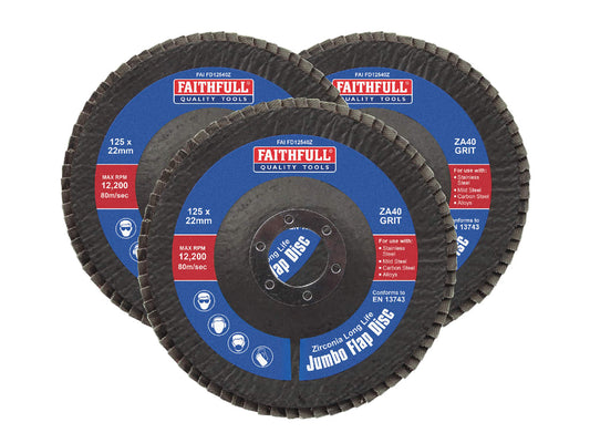Zirconia Abrasive Jumbo Flap Disc 125 x 22mm 40 Grit (3 Pack)                   