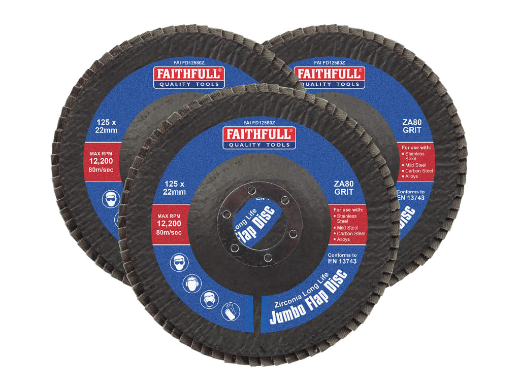 Zirconia Abrasive Jumbo Flap Disc 125 x 22mm 80 Grit (3 Pack)                   