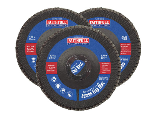 Zirconia Abrasive Jumbo Flap Disc 125 x 22mm 80 Grit (3 Pack)                   