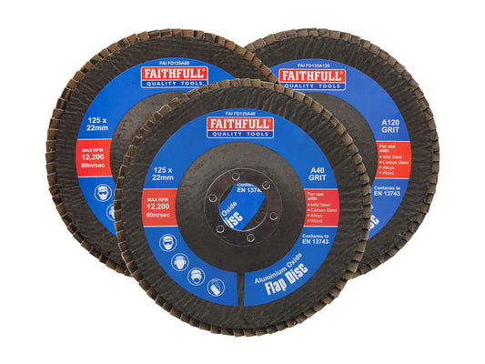 Aluminium Oxide Flap Disc 125 x 22mm Mixed Grit (3 Pack)                        