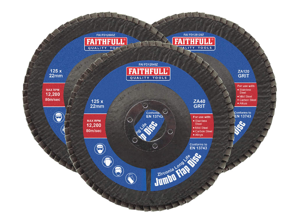 Zirconia Abrasive Jumbo Flap Disc 125 x 22mm Mixed Grit (3 Pack)                